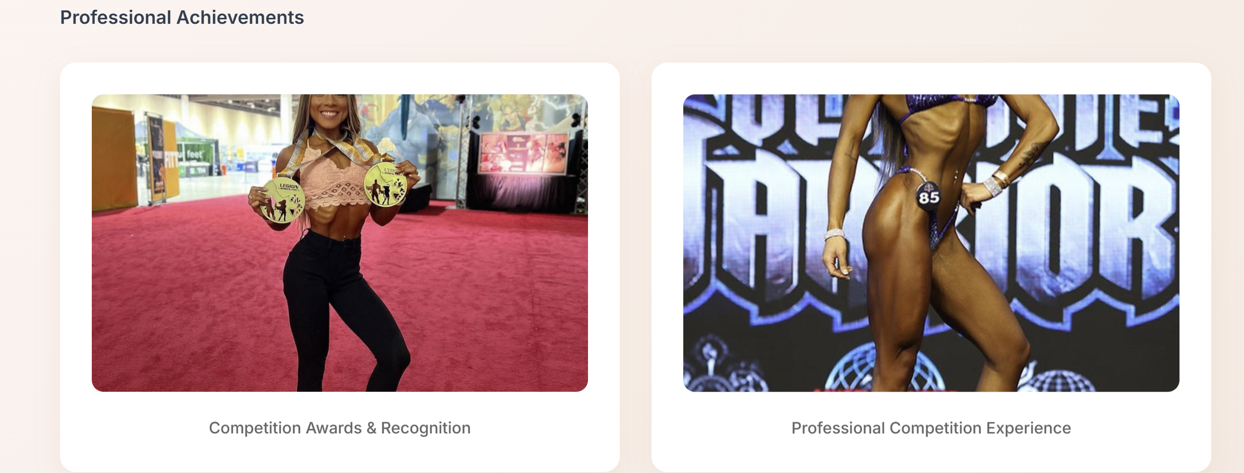 Natalie Brown's competition awards and professional competition experience